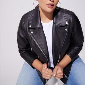 NEW Torrid Plus Size Black Real Genuine Leather Asymmetrical Moto Jacket 3X